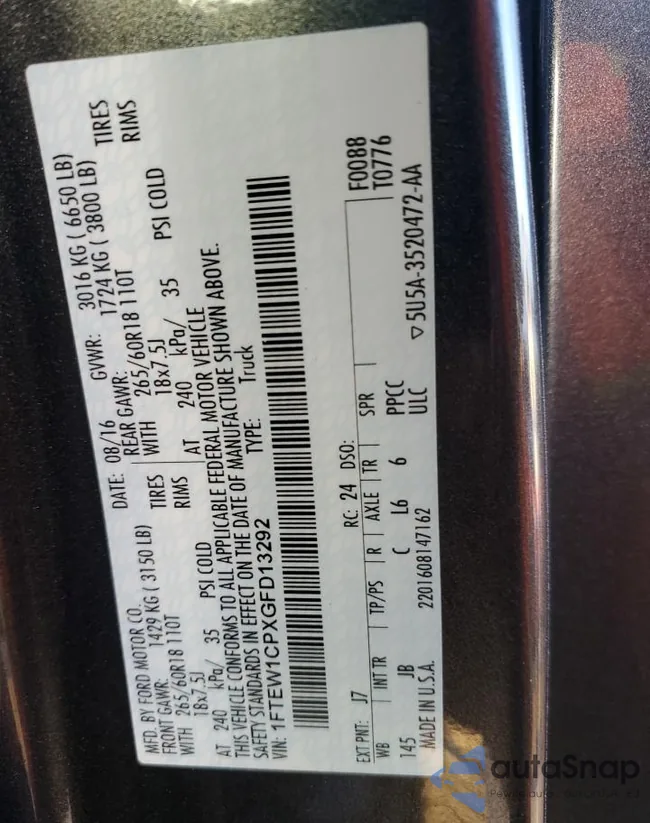 1FTEW1CPXGFD13292: 71401475