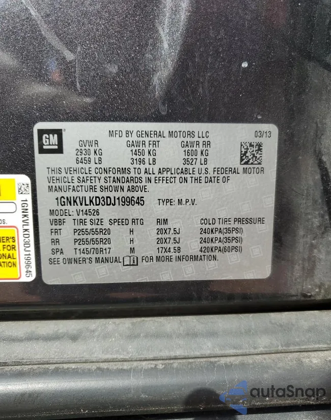 1GNKVLKD3DJ199645: 70696345