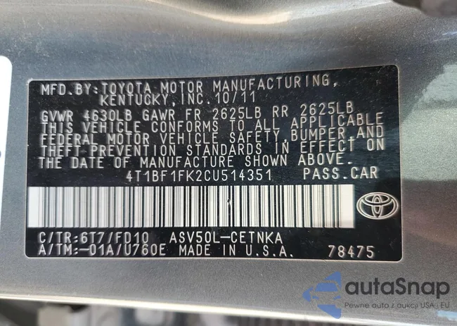 4T1BF1FK2CU514351: 70949965