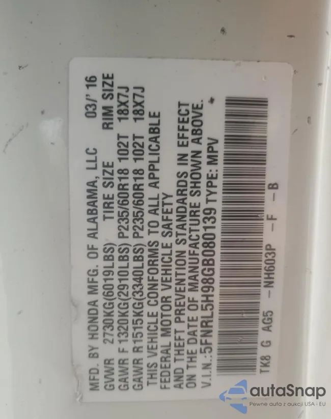 5FNRL5H98GB080139: 80691925