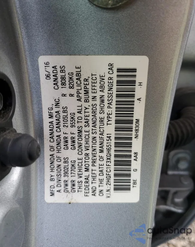 2HGFC1F3XGH651541: 84236655