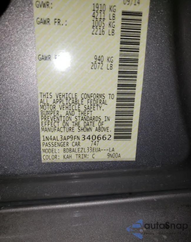 1N4AL3AP9FN340662: 83884885