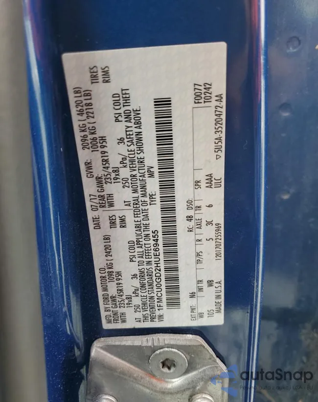 1FMCU0GD2HUE69455: 81296635