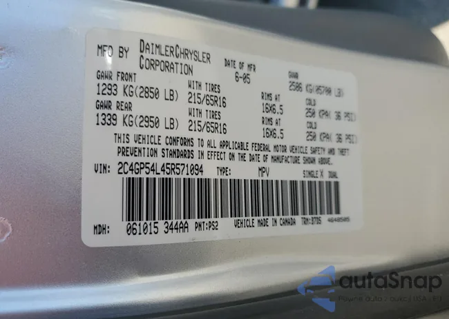 2C4GP54L45R571094: 80098765