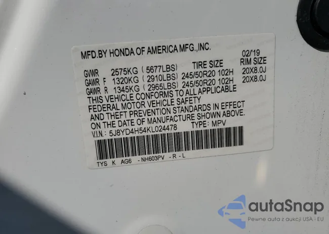 5J8YD4H54KL024478: 72021095