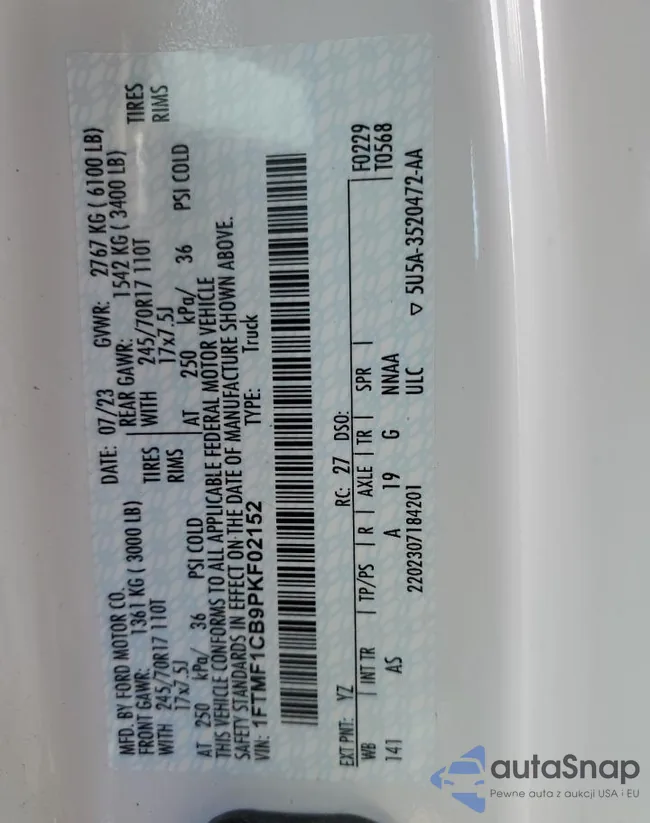 1FTMF1CB9PKF02152: 71400855