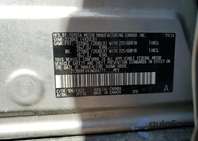 2T3B6RFV4SW084711: 80504855