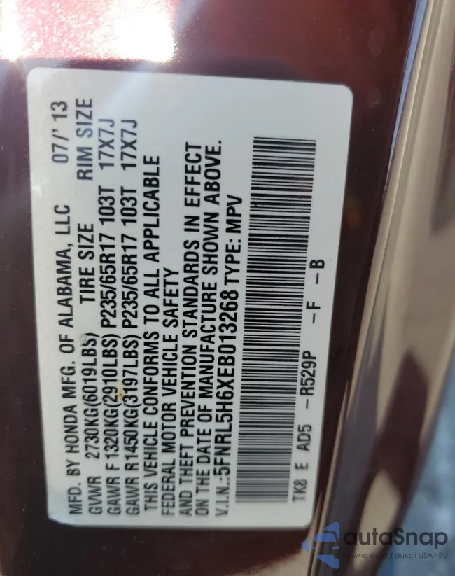 5FNRL5H6XEB013268: 71527265