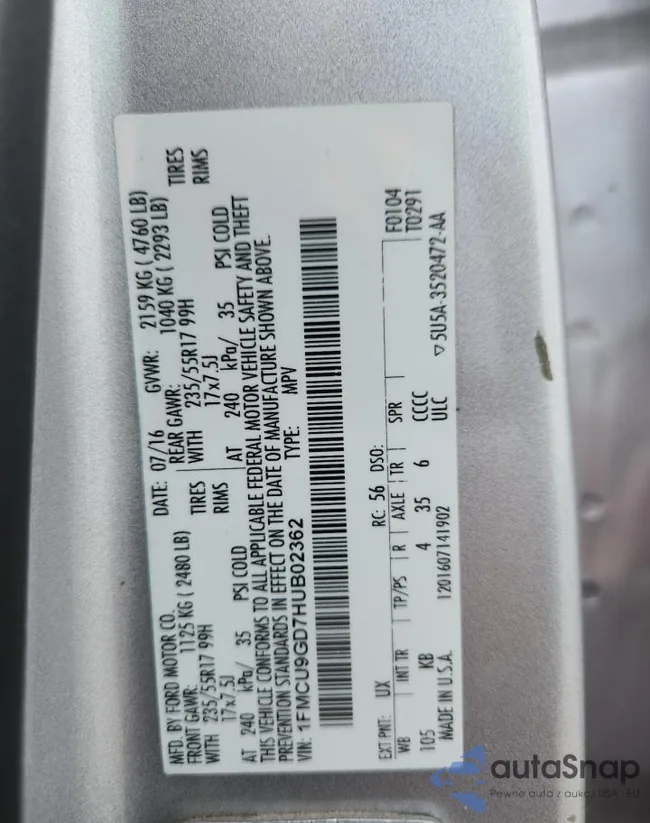 1FMCU9GD7HUB02362: 72048445