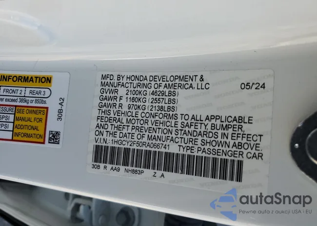 1HGCY2F50RA066741: 81162865