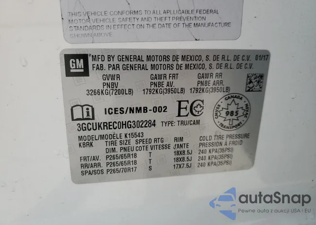 3GCUKREC0HG302284: 80098485