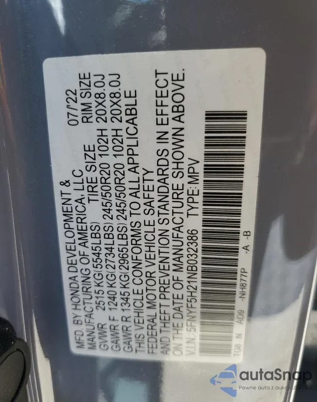 5FNYF5H21NB032386: 71072745