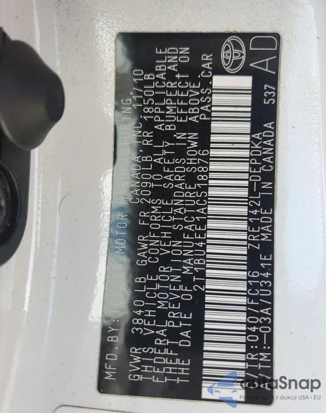 2T1BU4EE1AC518876: 80578995