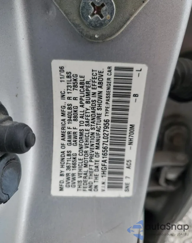 1HGFA16567L027956: 71163735