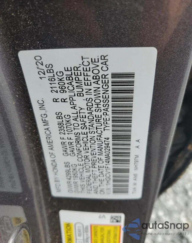 1HGCV1F14MA029474: 81014265