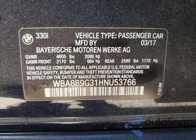 WBA8B9G31HNU53766: 70944665