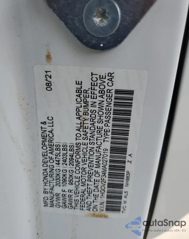 1HGCV2F34MA027019: 71133425