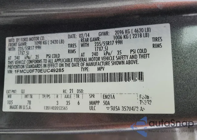 1FMCU0F70EUC49285: 81839975