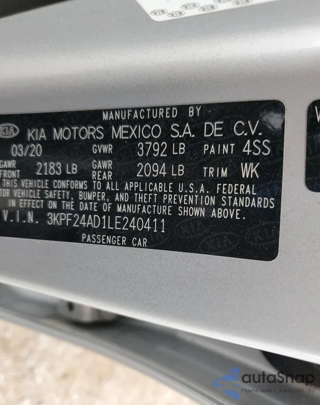 3KPF24AD1LE240411: 84270335