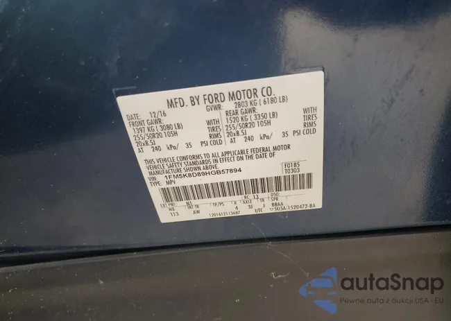 1FM5K8D89HGB57894: 80100765