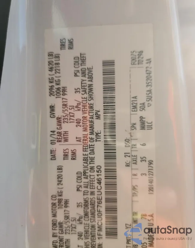 1FMCU0F76EUC46150: 84443165