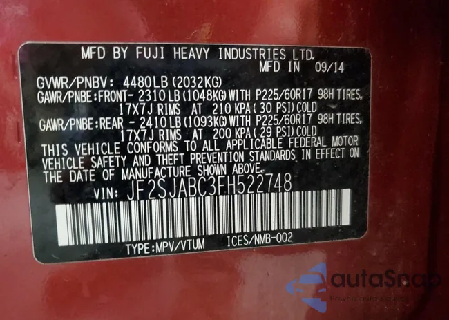 JF2SJABC3FH522748: 70939275