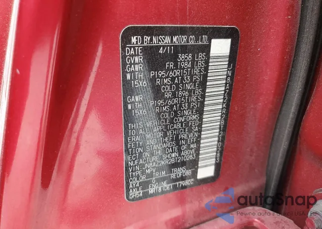 JN8AZ2KR2BT210283: 80694345