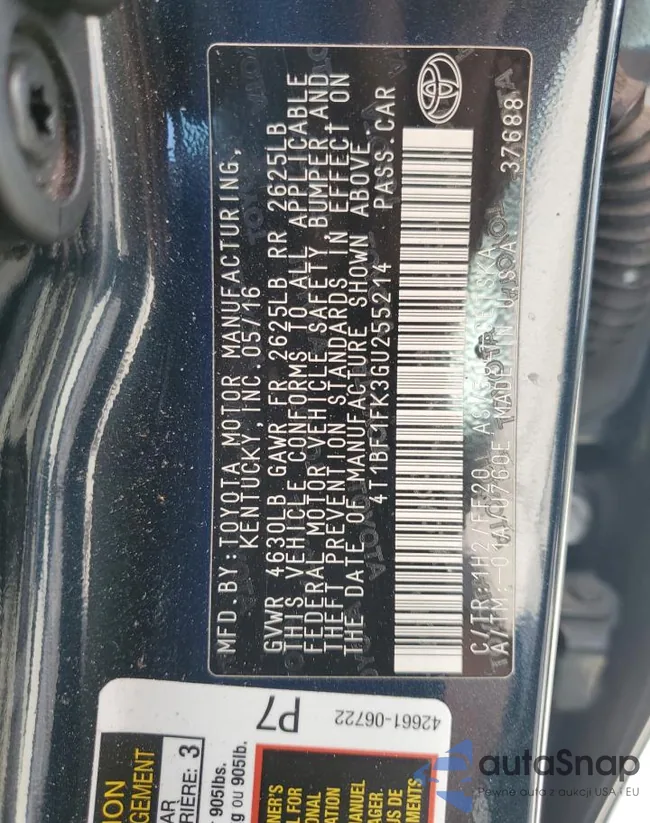 4T1BF1FK3GU255214: 84461685