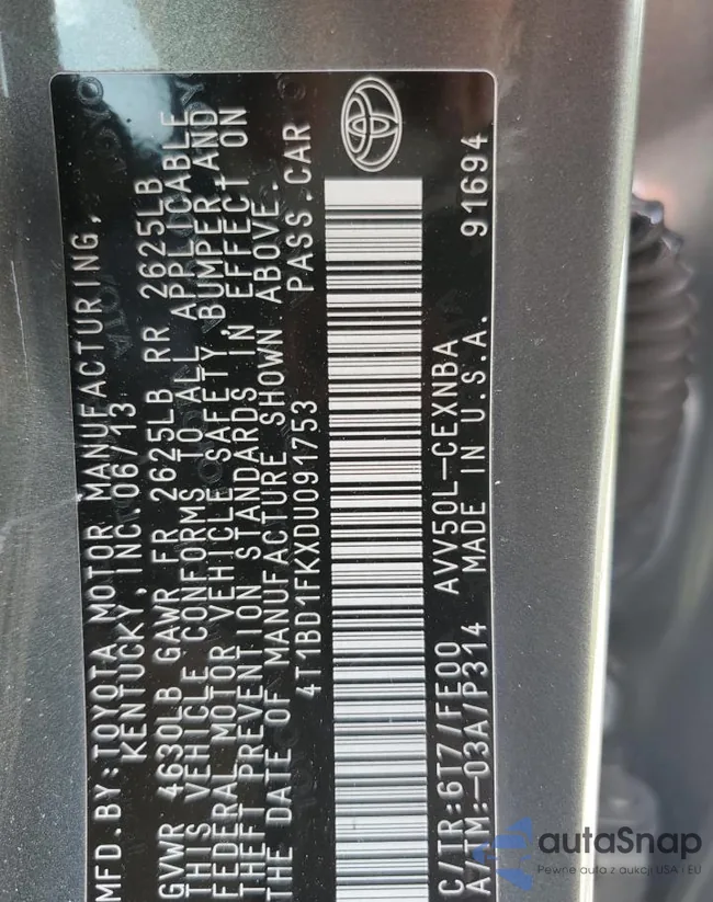 4T1BD1FKXDU091753: 72067515