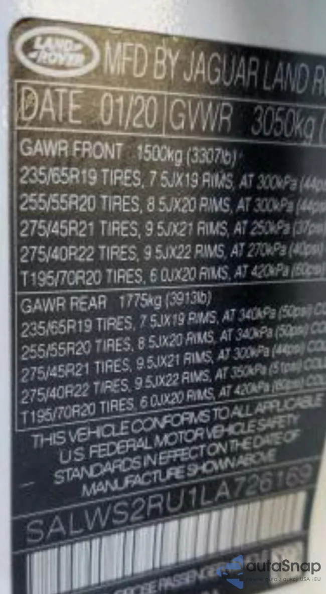 SALWS2RU1LA726169: 80018735