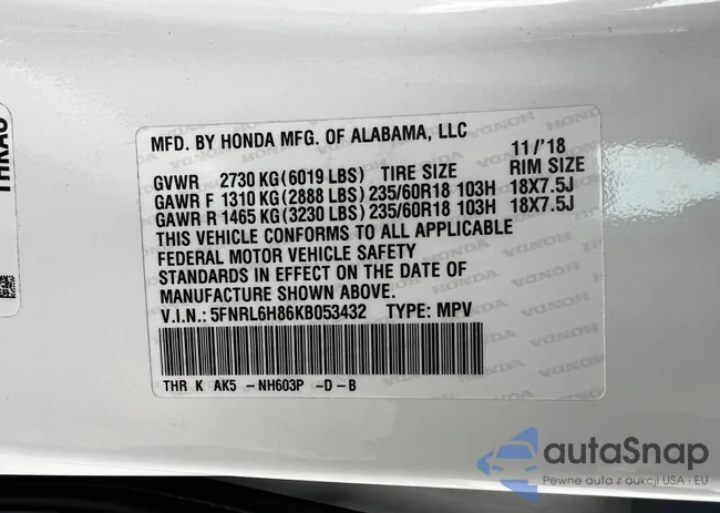 5FNRL6H86KB053432: 84061185