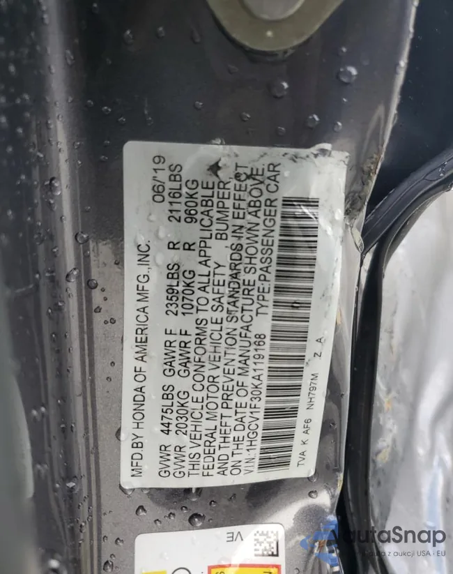 1HGCV1F30KA119168: 83954985