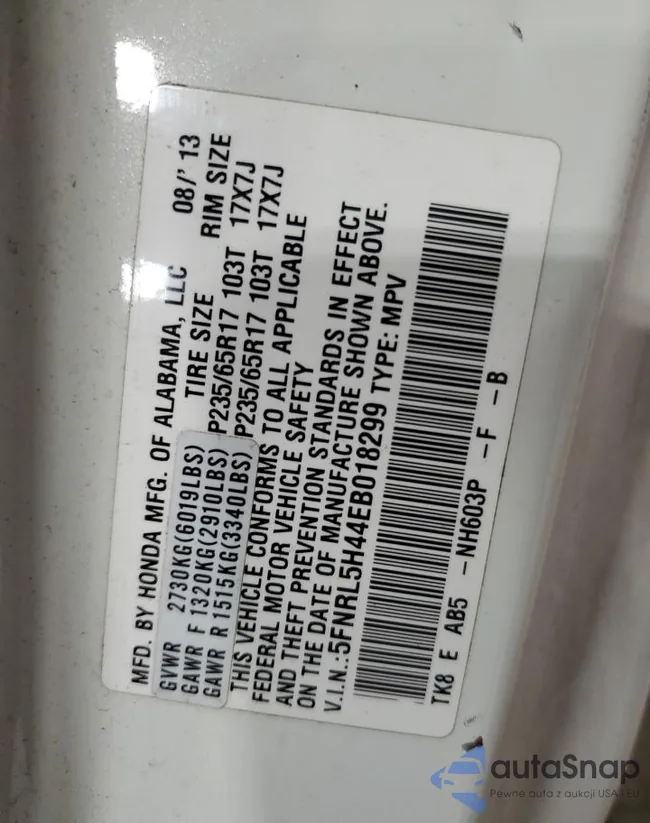 5FNRL5H44EB018299: 71635385