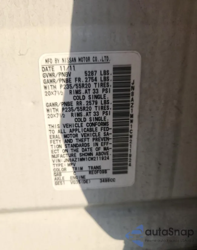 JN8AZ1MW1CW211924: 80724205