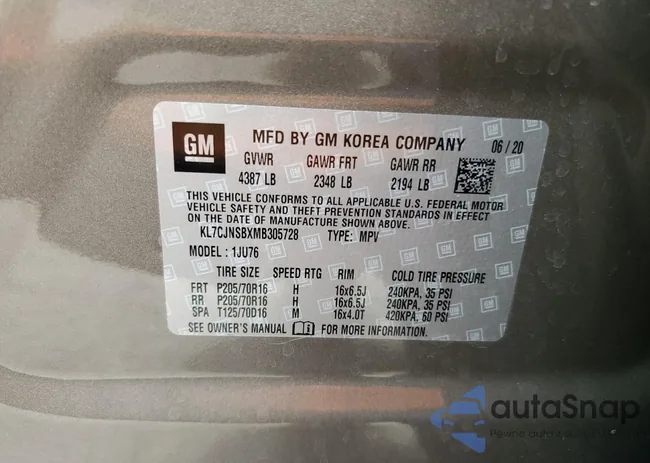 KL7CJNSBXMB305728: 84609385