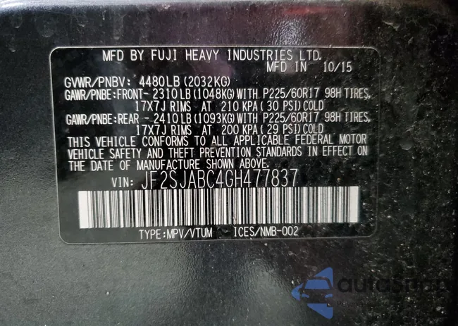 JF2SJABC4GH477837: 80776805