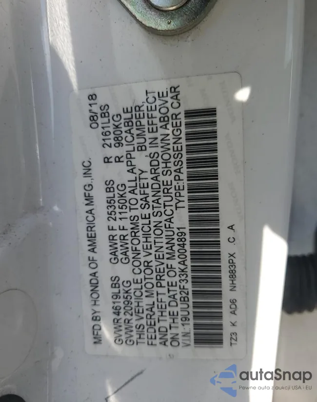 19UUB2F33KA004891: 72044995