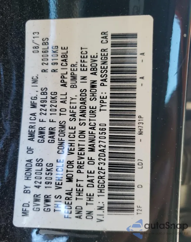 1HGCR2F32DA270560: 71350055