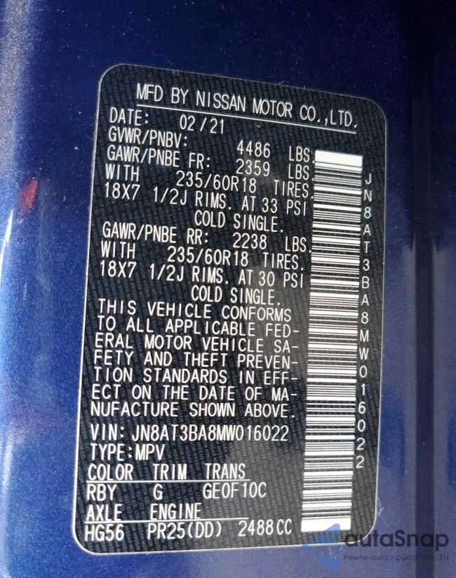 JN8AT3BA8MW016022: 81335285