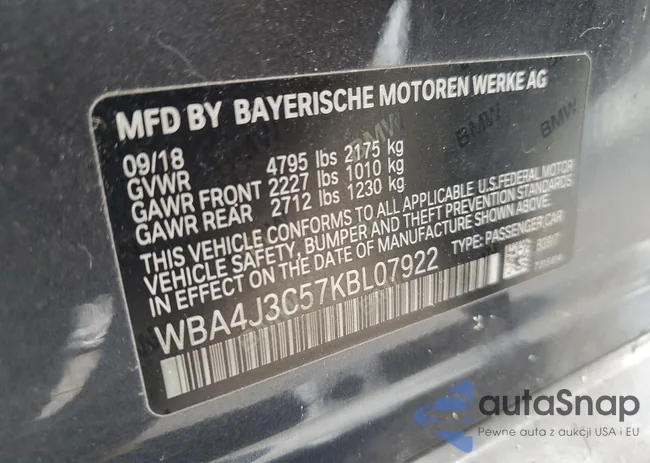 WBA4J3C57KBL07922: 81469175