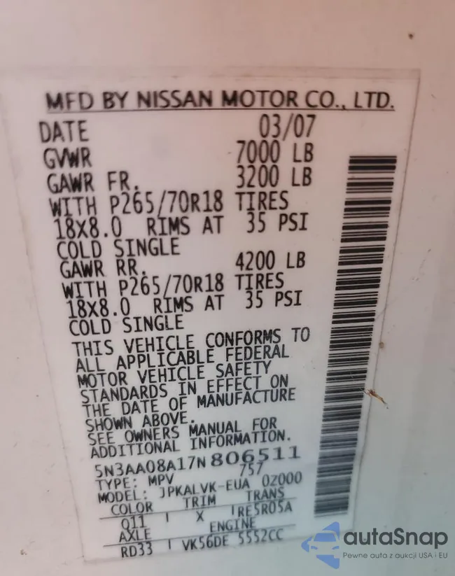 5N3AA08A17N806511: 83783075