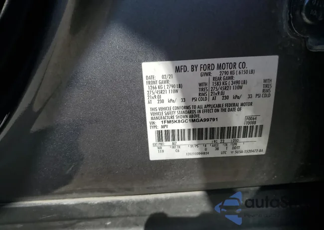 1FM5K8GC1MGA99791: 72010185