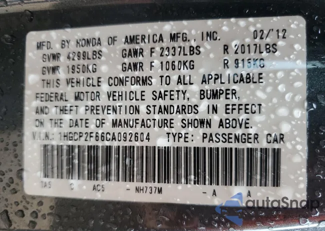 1HGCP2F66CA092604: 81895315