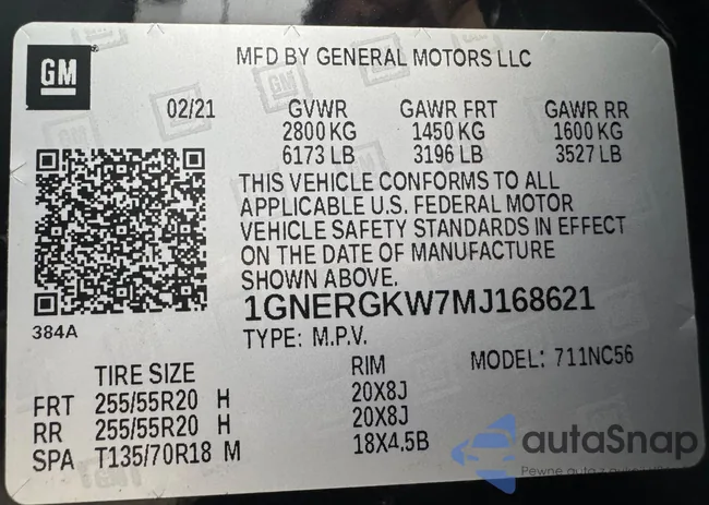 1GNERGKW7MJ168621: 82171285