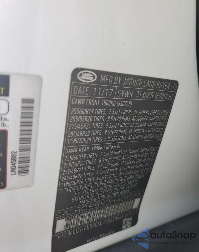 SALRGBBV0HA045882: 71254345