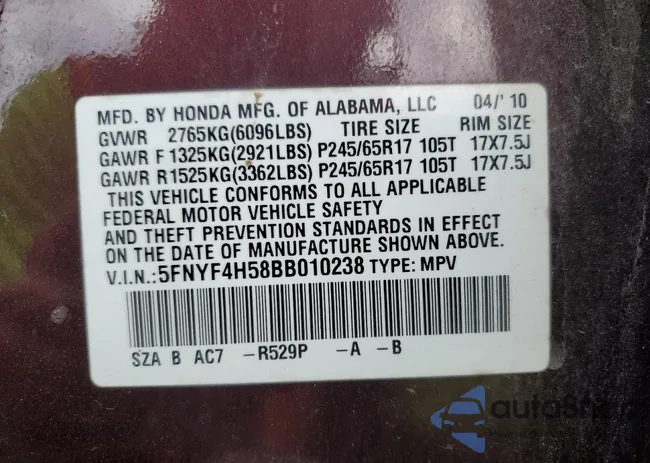 5FNYF4H58BB010238: 81569885