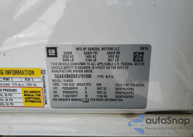 5GAKVBKDXFJ151096: 80854635