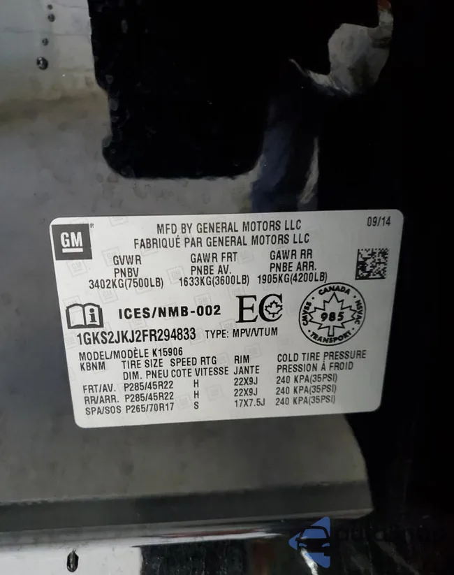 1GKS2JKJ2FR294833: 82170335