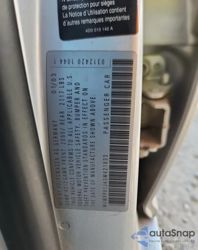 WVWRP61J43W421833: 71920565