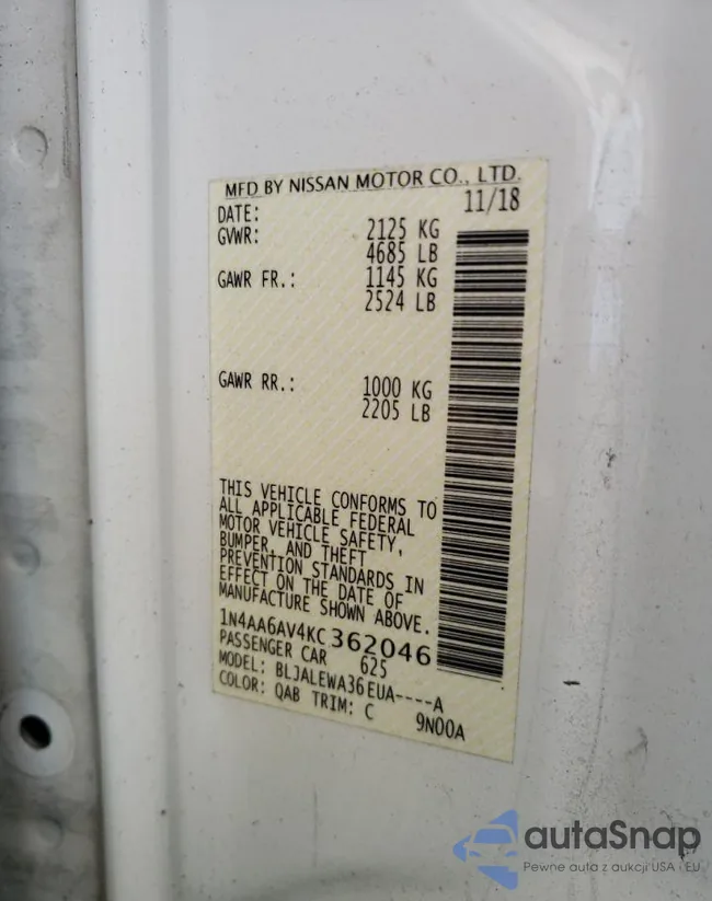 1N4AA6AV4KC362046: 81063195